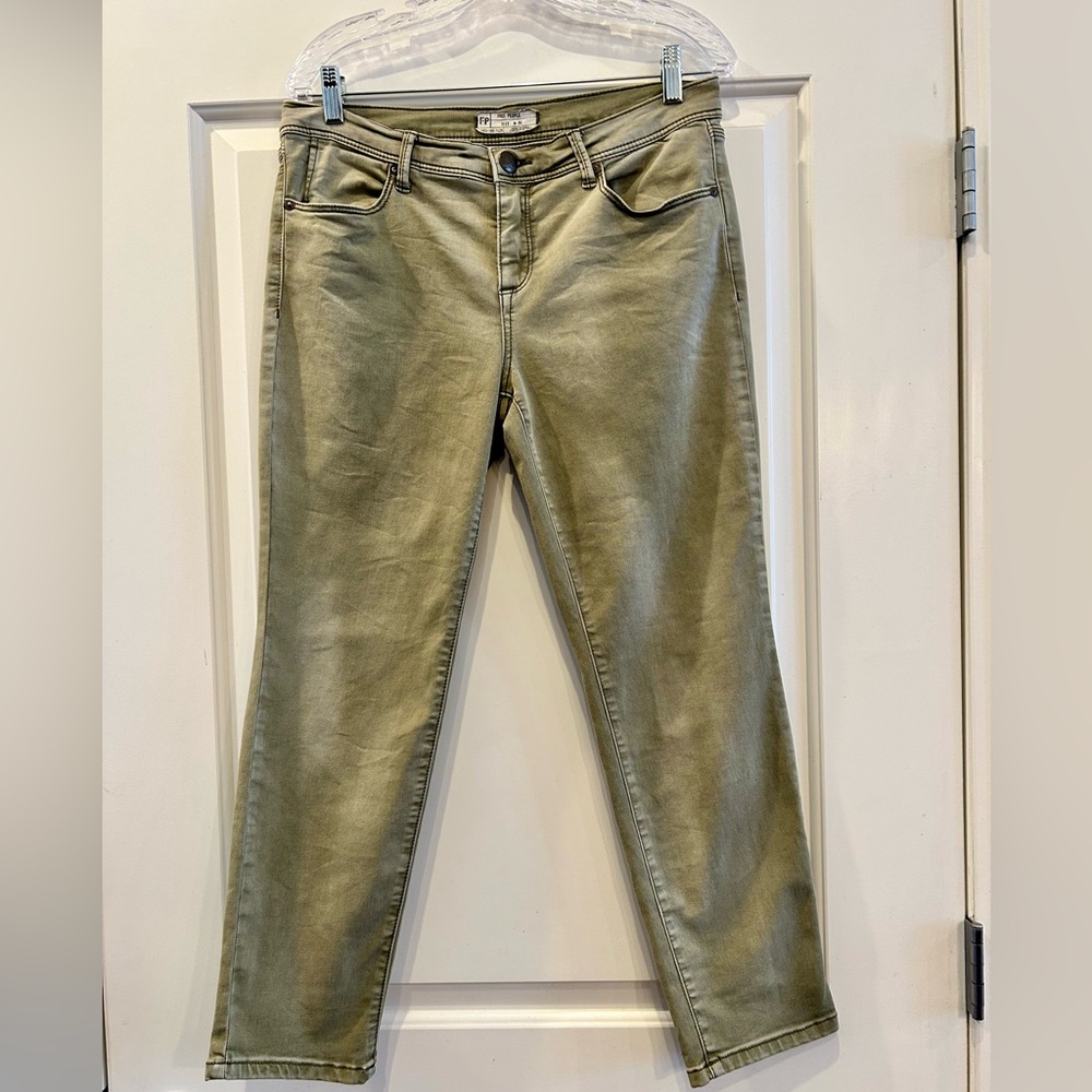 Free People Distressed Army Green Straight Leg Jean
